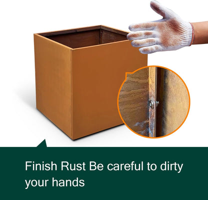 Corten Steel Planter Box Outdoor Planter Metal Square Large Steel Flower Pot Rustic Cube Patina Tall Plant 20 Inch Durable Antique for Commercial Residential Patio Deck Yard Garden