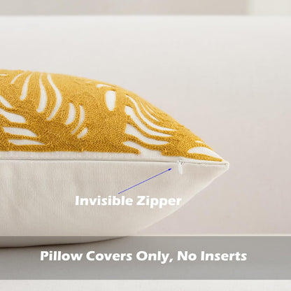 HWY 50 Yellow Decorative Throw Pillow Covers 18x18 Inch (1 Piece), Embroidered Cotton Farmhouse Cushion Cover Pillow Case for Sofa Couch Living Room Bed, Texture