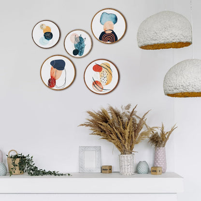 Qunclay 5 Pcs Wall Art Decor Wooden Living Room Wall Decor Bohemian Hanging Farmhouse Geometric 10'' and 8'' Aesthetic Wood Minimalist Posters for Bedroom(Geometry)