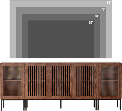 Farmhouse TV Stand for TVs up to 85 Inch, Entertainment Center TV Console with Storage Cabinets and Glass Doors,Media Console for Living Room, Brown