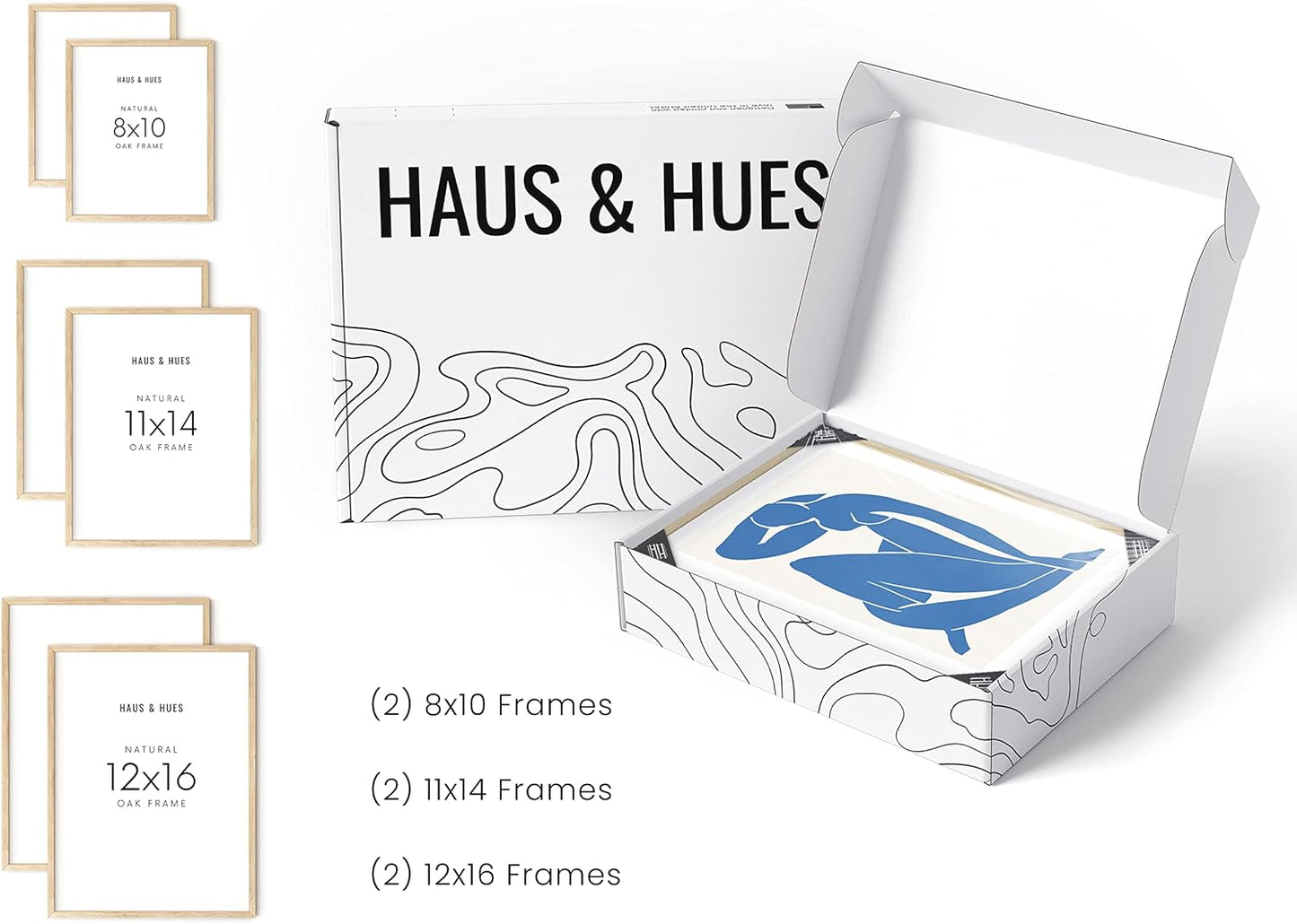 HAUS AND HUES Natural Wood Picture Frames - Set of 6 Frame Sets for Wall Collage, Gallery Wall Frame Set Assorted, Picture Frame Sets for Wall Collage (Two 8x10, Two 11x14, Two 12x16 Beige Frame)