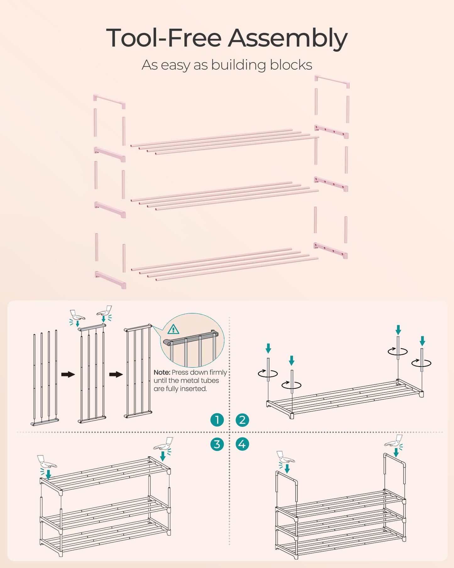 SONGMICS Shoe Rack, 3-Tier Shoe Organizer, Metal Storage Shelf, Upright or Upside Down, for 16-20