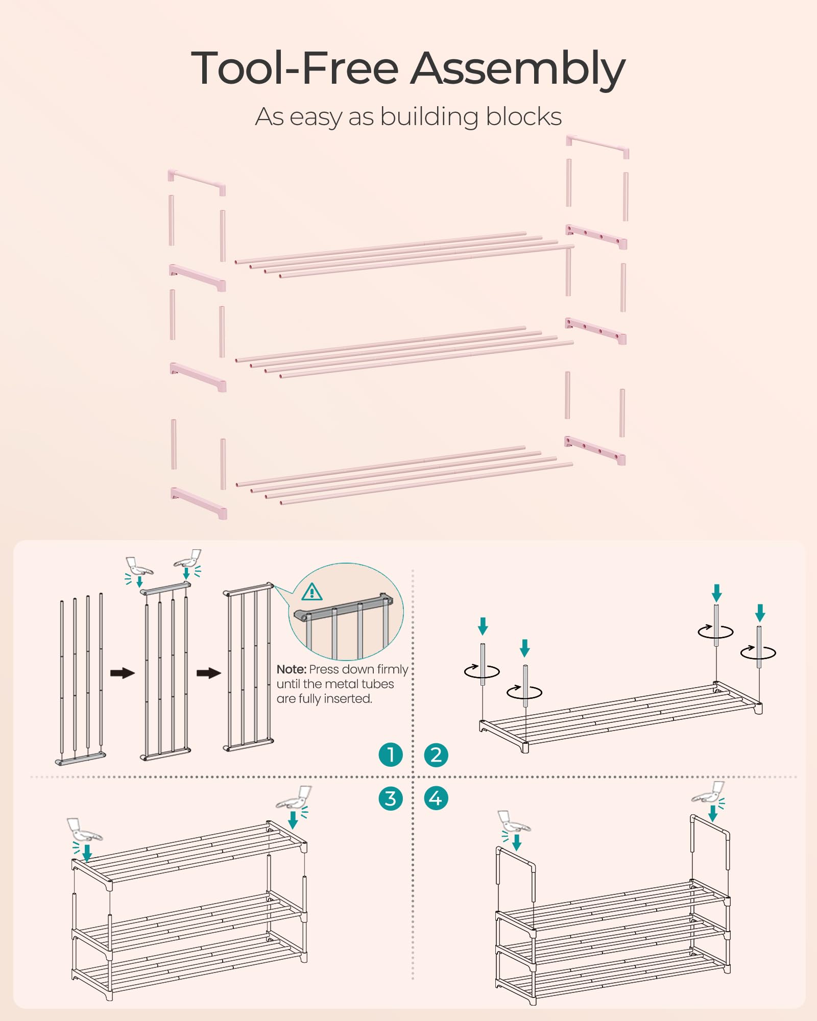SONGMICS Shoe Rack, 3-Tier Shoe Organizer, Metal Storage Shelf, Upright or Upside Down, for 16-20