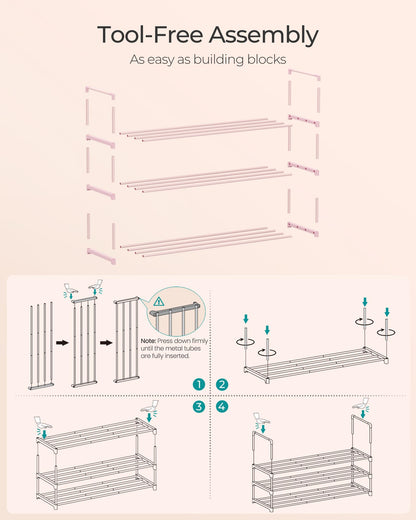 SONGMICS Shoe Rack, 3-Tier Shoe Organizer, Metal Storage Shelf, Upright or Upside Down, for 16-20
