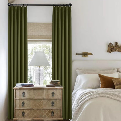 KangBang Olive Green Blackout Curtains 90 Inches Long for Bedroom, Pinch Pleated Thermal Insulated Memory Shape Draperies for Living Room Kitchen with Hooks(40”Wx90”L,2 Panels)