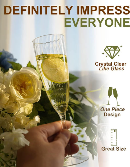 Plastic Champagne Flutes, 36 PCS Clear Disposable Wine Glasses Reusable Plastic Cocktail Cups for Home Daily Life Party Birthday Wedding Toasting Drinking Champagne(6 oz)