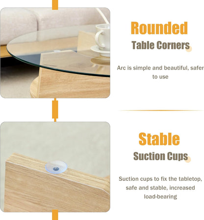 31.5" Round Glass Coffee Table with Tempered Glass Top and MDF Base, Diagonal Fan-Shaped Tray Design Table Leg Simple & Modern Center Table for Living Room Office Apartment Wood