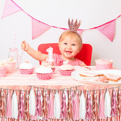 4P Pink White Peach Rose Gold Tassels Party Tassel Garland Banner, Tassels Banner Streamers for Parade Floats, Bachelorette, Wedding, Birthday, Christmas, Bridal/Baby Shower Party Decorations