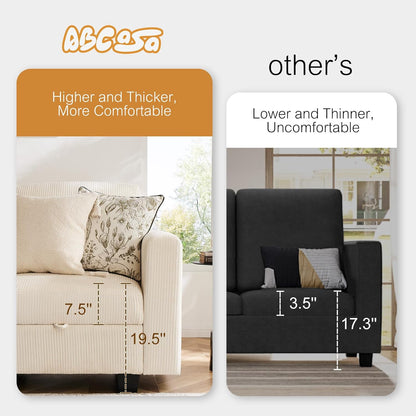 38.5 Oversized Accent Chair with Storage Ivory Corduroy Set of 2, Single Modern Accent Sofa with Arms Chair for Apartment Living Room (21" Deep Seat)