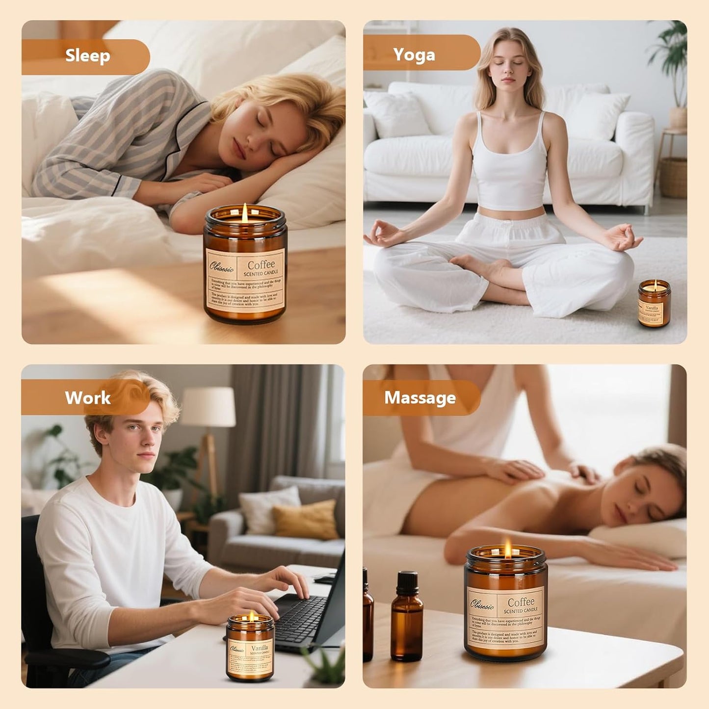 Candles for Home Scented, 2 Pack Scented Candles for Stress Relief & Self-Care, Aromatherapy Candle for Men and Women Birthday, Soy Sleep Jar Candle Set(Coffee & Vanilla)