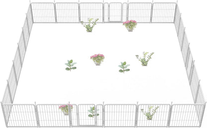 FXW Garden Fence Outdoor for The Yard – 24in(H) x 44.4ft(L) Heavy Duty Metal Animal Barrier for Dog and Rabbit, Decorative Dog Fence, 24 Panels, White