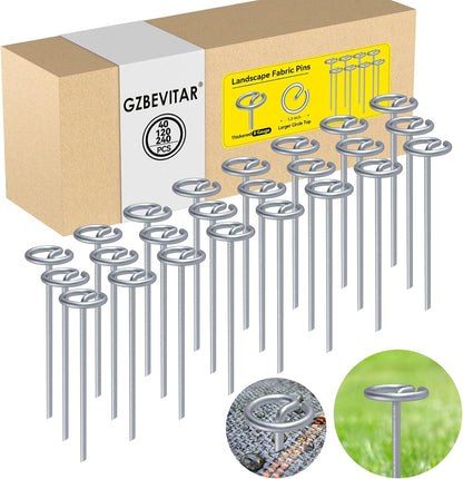 Landscape Fabric Pins, Thickened 8 Gauge Circle Top Landscape Pins, Not Easy to Bend 6 inch Galvanized Landscape Fabric Stakes, More Holding Power Than U-Shape Garden Staples (240)