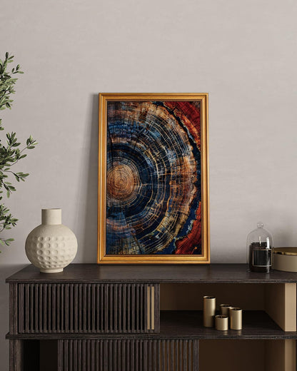 HUARCEY Gold Framed Vintage Wall Deocr for Living Room, Tree Rings Art Abstract Wood Grain Texture Bathroom Art Large Canvas Print Nature Inspired Farmhouse Pictures for Study Office Bedroom 16"x24"