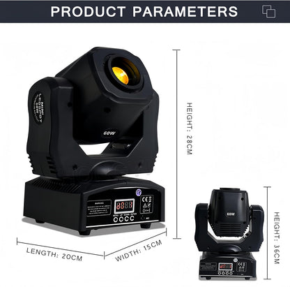 DJCLUB Stage Lights Moving Head Light 7 Gobos 8 Colors 11 Channels 60W Spot Light DMX 512 with Sound Activated for Wedding DJ Party Stage Lighting (LED 60W Moving Head)