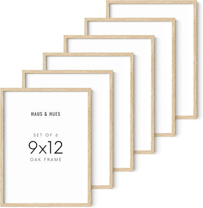 HAUS AND HUES Set of 6 9 X 12 Picture Frame - 9x12 Frame Collage Picture Frames for Wall, 9x12 Picture Frame Sets Wooden Frames, 12x9 Picture Frames in Bulk Wooden Picture Frames (Beige Oak Frame)