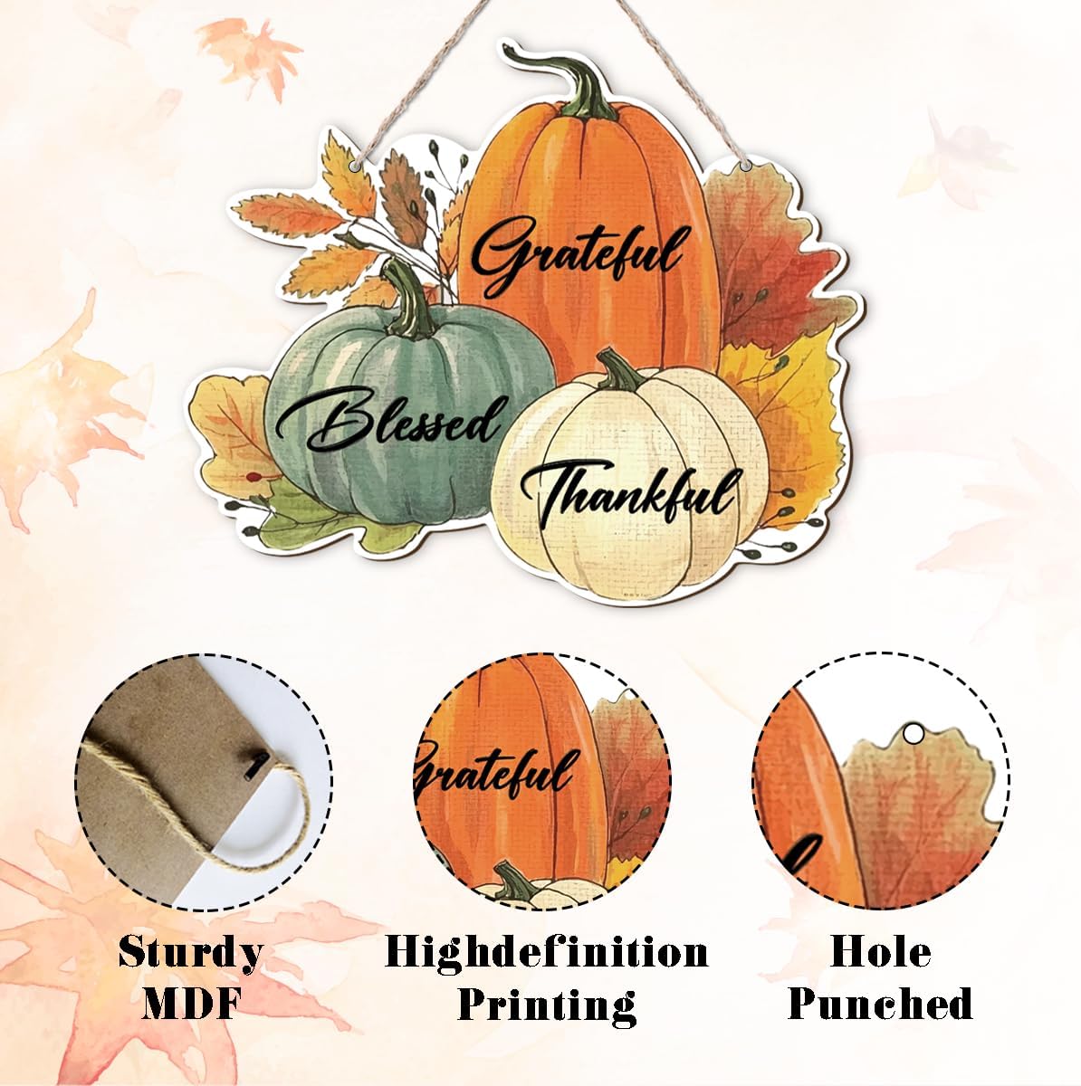 Fall Vibes Door Hanger Sign, Wooden Maple Leaves Mushroom Hanging Decor for Front Door, Fall Wood Wreath Wall Decor for Autumn Harvest Thanksgiving Home Decors, Housewarming Gift