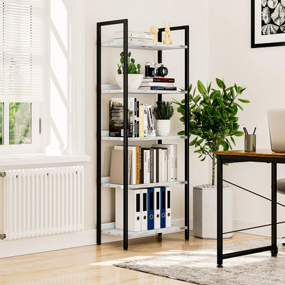 NUMENN Bookshelf, 5 Tier Bookshelves, Home Office Bookcase Shelf Storage Organizer, Free Standing Storage Shelving Unit for Bedroom, Living Room and Home Office, White Marble