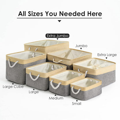 TheWarmHome Storage Bins Baskets for Organizing - Extra Jumbo 3 Pack 20.5Lx15.7Wx13.8H Sturdy Fabric Storage Basket for Shelves, Decorative Foldable Closet Nursery Toy (Gold&Grey)