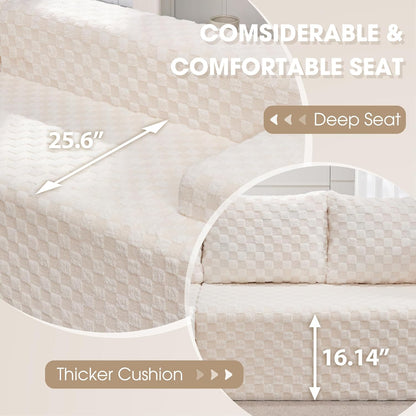 Hobestluk 96“ Modular Sectional Sofa Couches L-Shape Couch 3 Seat Modular Sofa Memory Foam Sectional Couches for Living Room, Cloud Couch with Oversized Chaise (White, Checked (Right Facing Chaise))