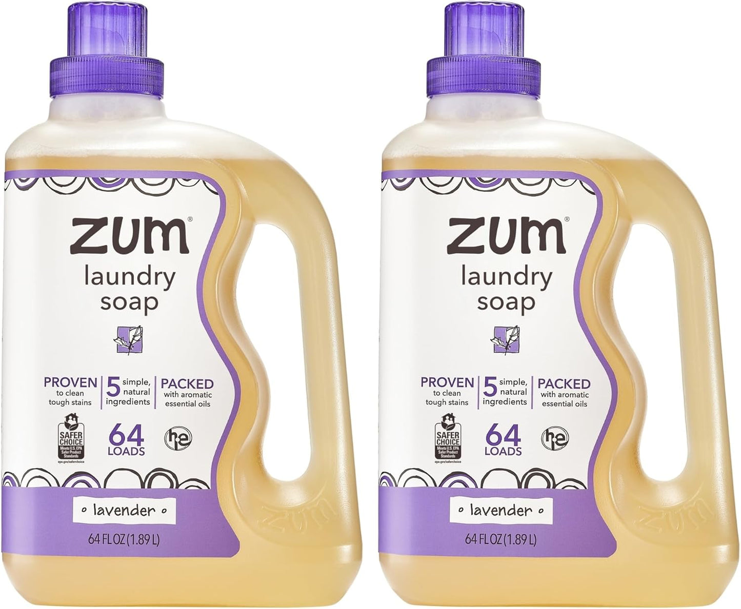 Indigo Wild Zum Clean Laundry Soap - Plant-Based Liquid Laundry Soap - Contains Baking Soda, Essential Oils & Saponified Coconut Oil - Lavender Scent - 64 fl oz (2 Pack)