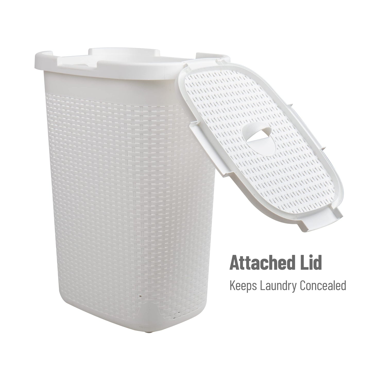 Mind Reader Slim Laundry Hamper with Lid, 60L Tall Clothes Basket, Narrow Tapered Design for