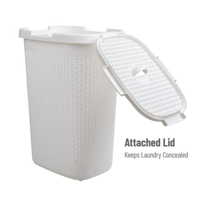 Mind Reader Slim Laundry Hamper with Lid, 60L Tall Clothes Basket, Narrow Tapered Design for
