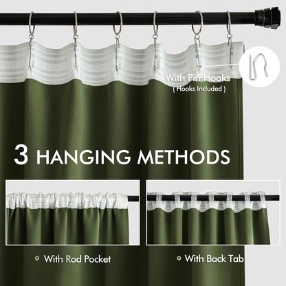 MIULEE Olive Green Back Tab Blackout Curtains 120 Inch Long 2 Panels Set for Bedroom, Rod Pocket/Pinch Pleated Extra Long Thermal Insulated Living Room Darkening Light Blocking 10FT Drapes