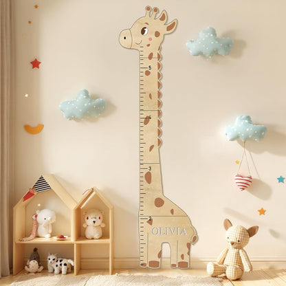 Personalized Name Kids Growth Chart for Wall, Cute Giraffe Wooden Growth Chart Kids Height Chart, Wall Measurement for Kids, Height Chart for Wall, Growth Ruler for Children