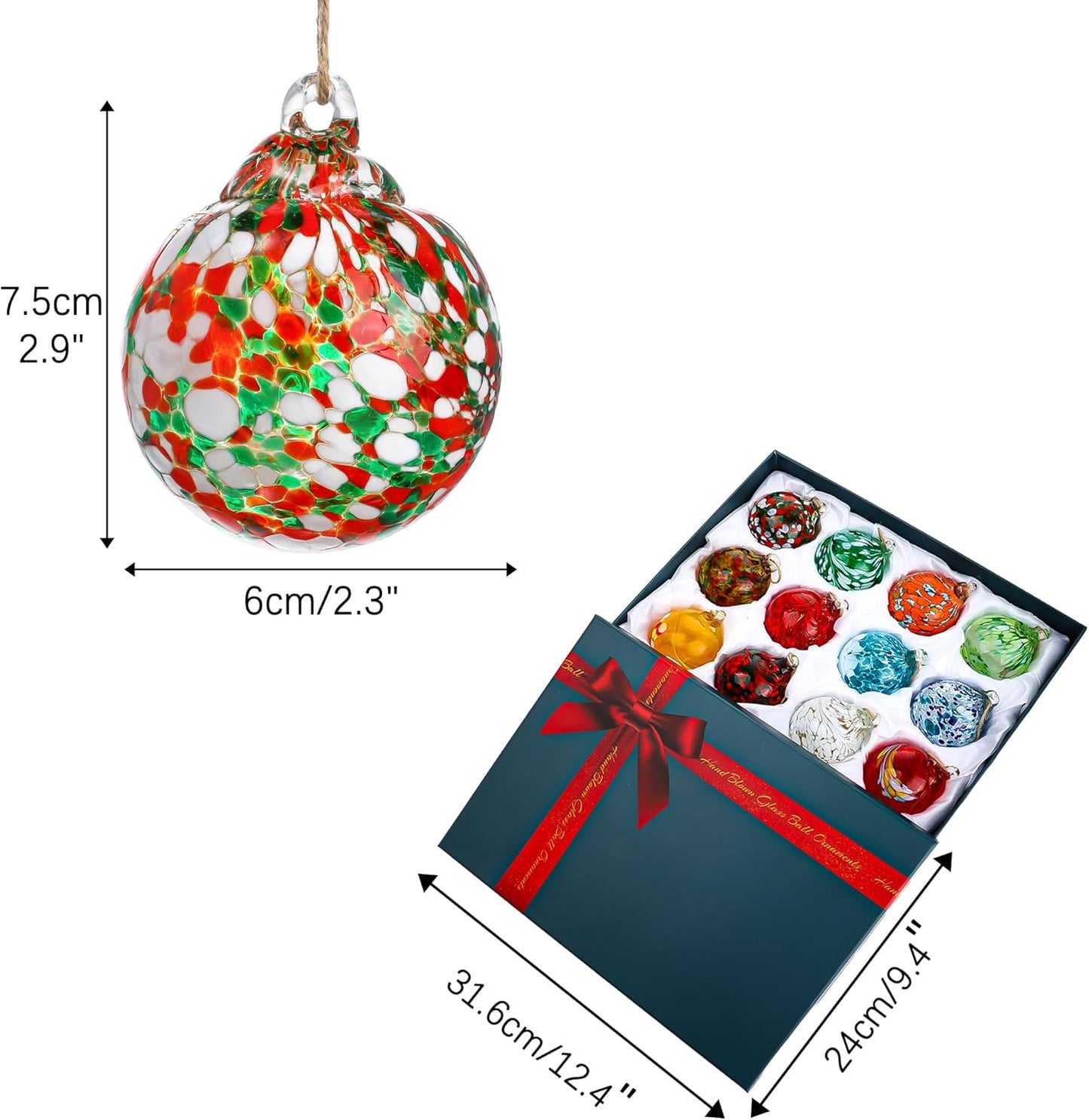 Set of 12 Hand Blown Glass Ornaments Hanging Gazing Balls Witches Balls, Outdoor Patio Garden Decor