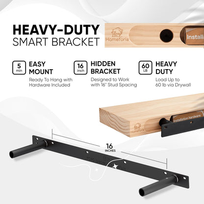 Homeforia Black Floating Shelves 36 inches Long, High End Solid Real Wood 36 inch Floating Shelf for Wall Mounted, Black Wooden 36in Floating Shelves, Heavy Duty Bracket, 36 X 6.5 X 1.75 in, Set of 2