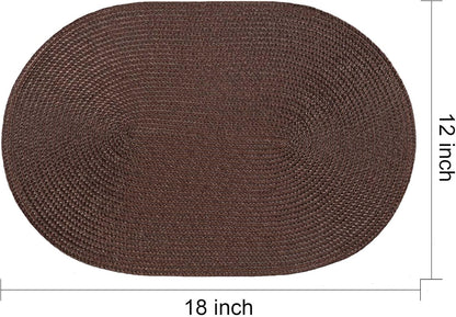 AHHFSMEI Placemats Set of 4 for Dining Table Washable Woven Vinyl Non-Slip 18x12 inches Placemat Heat-Resistant Durable Table Mats for Dining Table Easy to Clean (Oval Brown, 4)