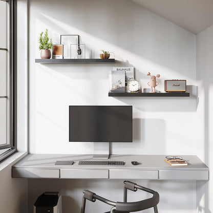 BAMEOS Floating Shelves, 31W x 8D Black Wall Mounted Wooden Shelves with Invisible Brackets Set of 2, Hanging Wall Shelves Decoration for Bedroom, Bathroom, Living Room and Kitchen