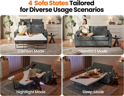 CHIC HOUSE Pull Out Sofa Bed, Full Size Sleeper Sofa, 2-in-1 Convertible Chenille Couch with USB Charging, Memory Form Couch for Living Room, Apartment & Small Space (Dark Grey, Chenille - Full)