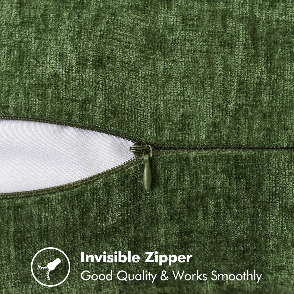 MIULEE Pack of 2 Christmas Pillow Covers 20x20 Inch Moss Green Farmhouse Decorative Throw Pillow Covers with Stitched Edge Soft Chenille Solid Dyed Couch Pillow Covers for Sofa Bed Living Room