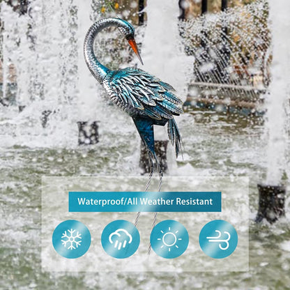 37 Inch Blue Heron Crane Statue, Metal Yard Art Outdoor Decoy, Garden Sculpture for Lawn/Pond Decoration, 1Pc, ORTBL-CR24053A-18