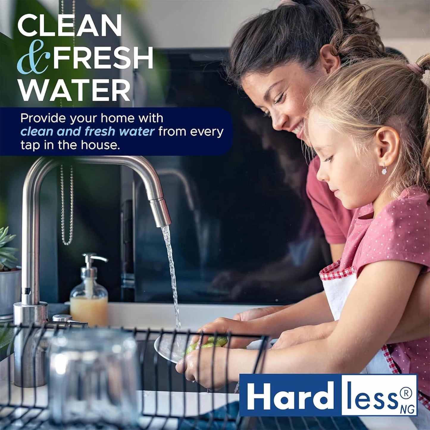 Hardless NG4 Whole House Water Filter - Salt-Free Softening Device - Reduces Limescale, Sediment & More - Compact, Easy to Install - Comes w/ 1" Inlet/Outlet- Filtration System for Extra Hard Water