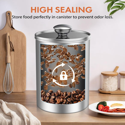 ENLOY Stainless Steel Food Storage Container Set of 3, 88/61/29 oz with Clear Glass Lids - Ideal for Coffee, Tea, Sugar, Flour Canisters