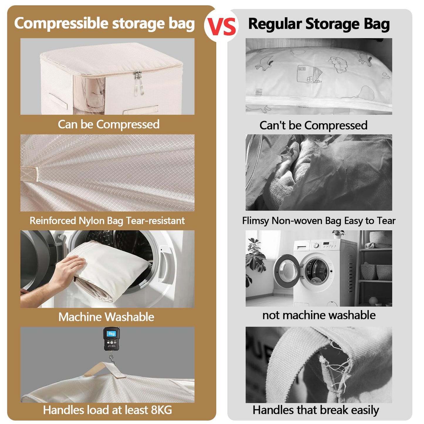 4 Pack Space Saving Comforter Storage Bag with Handle, 3-Layer Compression Blanket Storage Bags
