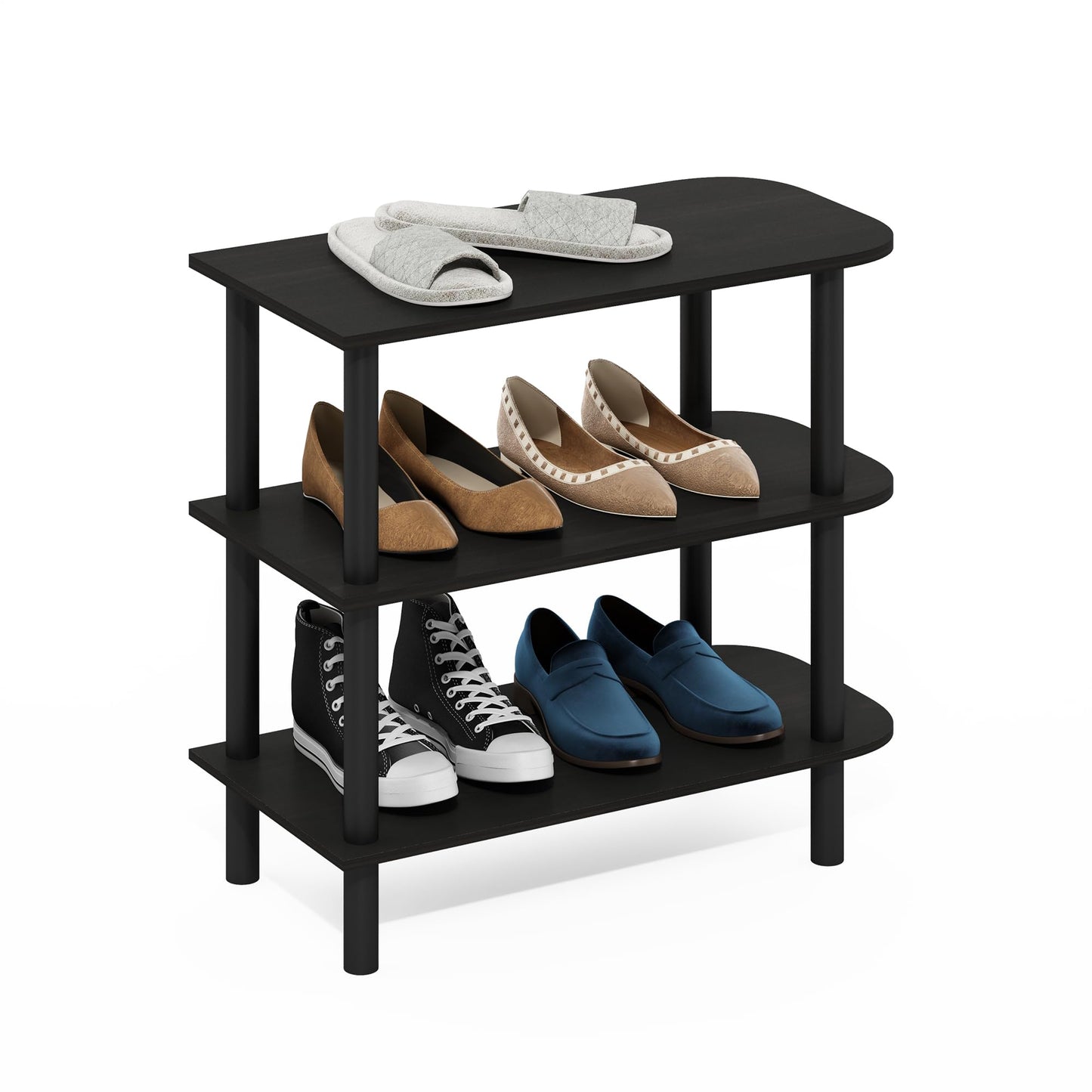 Furinno Turn-N-Tube Shoe Rack, 3-Tier Narrow Shoe Organizer, Shoe Rack Storage with Curved