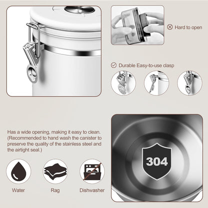 ShanSon Coffee Canister Airtight Coffee Container Stainless Steel Coffee Bean Storage Container with Scoop Coffee Canister for Beans Grounds Sugar Flour Tea Cereal,16OZ, White