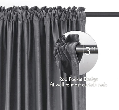 MIULEE Grey Velvet Curtains Thermal Insulated Blackout Curtain Drapes for Bedroom Living Room Darkening 63 Inches Long Curtains Panels Rod Pocket Set of 2