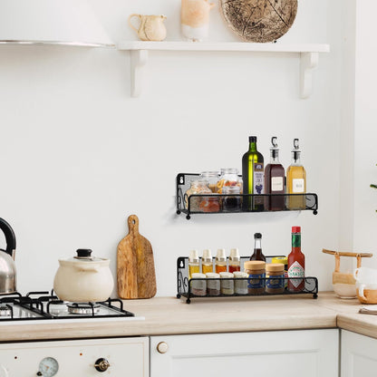 2 pack spice rack organizer for wall mounted or countertop, Jars Storage Organizer, Cabinet Holder, kitchen metal spice seasoning storage for RVs, Cabinet, Pantry Doors, Bathroom, Shower, Home Decor