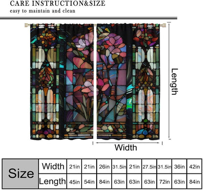 Stained Glass Curtains,Vintage Colorful Abstract Art Home Decor Drapes for Bedroom Living Room Kitchen Window Treatment 2 Panels Set Total Size 84" W X 84" L Inch