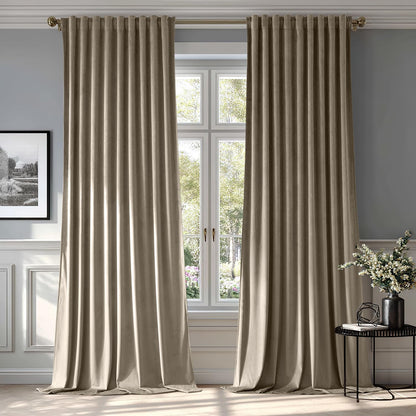 MIULEE Taupe Velvet Curtains 84 inches 2 Panels - Luxury Room Darkening Window Drapes for Bedroom Living Room Thermal Insulated Super Soft Blackout, Back Tab Rod Pocket Pinch Pleated, W52 x L84