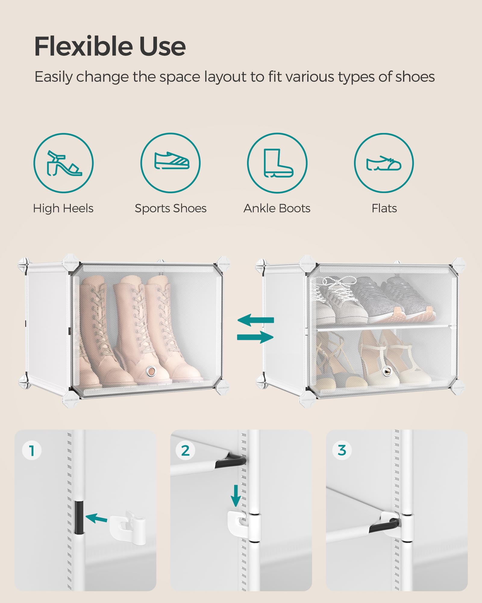 SONGMICS Shoe Rack Organizer, 4-Tier Shoe Storage Cabinet for Closet and Entryway, Holds 16 Pairs