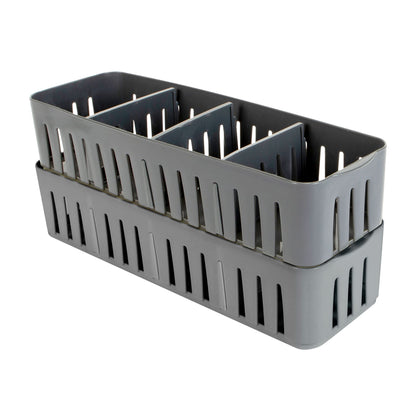 Simplify 2 Pack 4 Compartment Stackable Bin with Adjustable Dividers | Drawer Organizer | Storage
