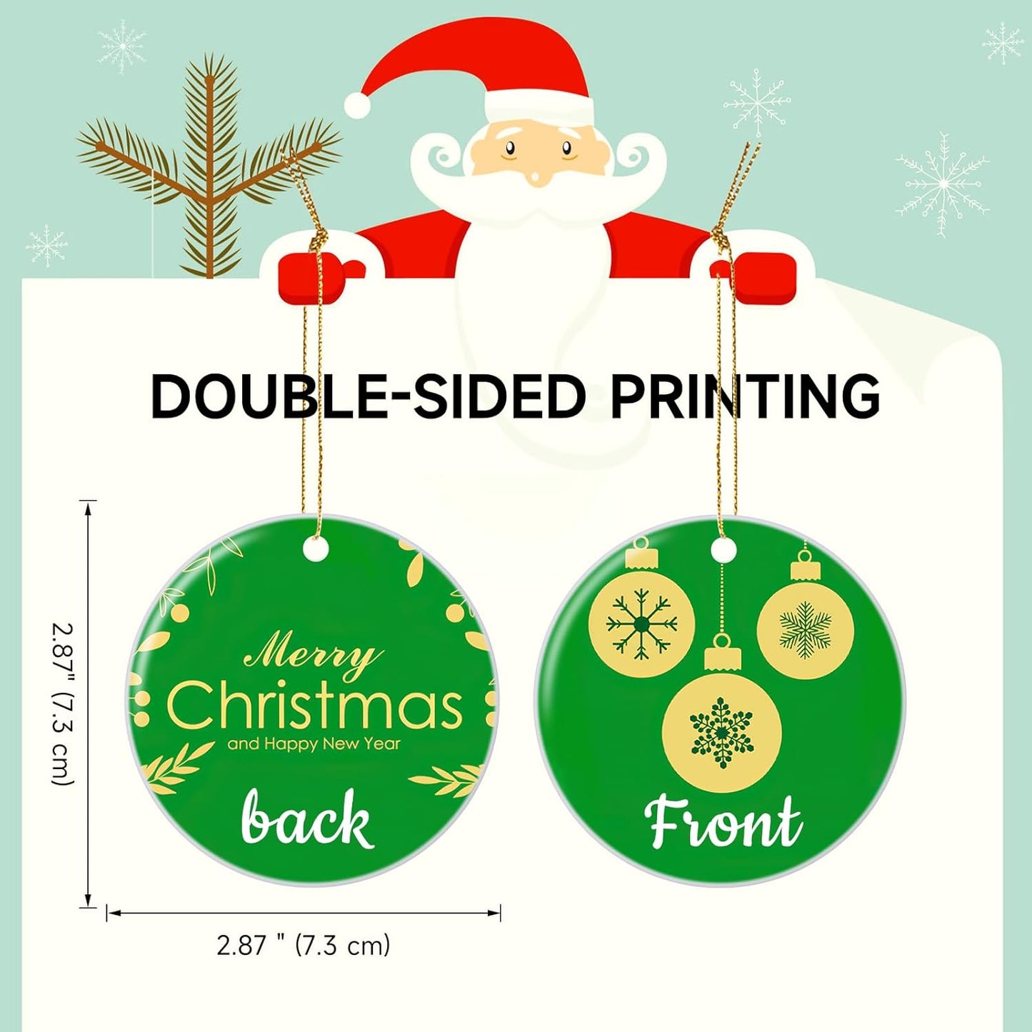 Personalized Christmas Ornaments 2025 Ceramic Custom Picture Text Hanging Ornament Customized Christmas Tree Decorations Keepsake Gift for Family Couples Xmas Tree Home Decor