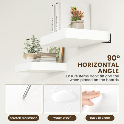 Deep Floating Shelves for Wall | 12 Inch Deep White Floating Shelves Set of 2 | 16W x 12D Rustic Wood Wide Wall Shelves | Bookshelf Laundry Shelf TV Shelf