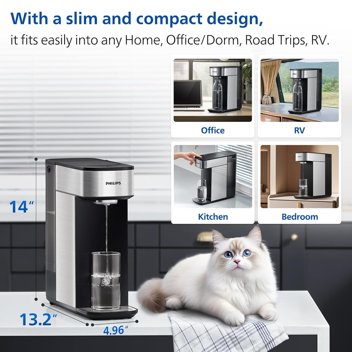 Reverse Osmosis Water Filter Countertop, PHILIPS Compact 5-in-1 RO Water Filtration System Purifier Dispenser with Aquaporin Technology Tested by NASA, NSF/ANSI 372 Certified, Reduce TDS