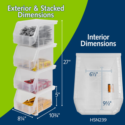 ReadySpace Medium-Tall Stackable Plastic Storage Bins, 4-Pack, Clear